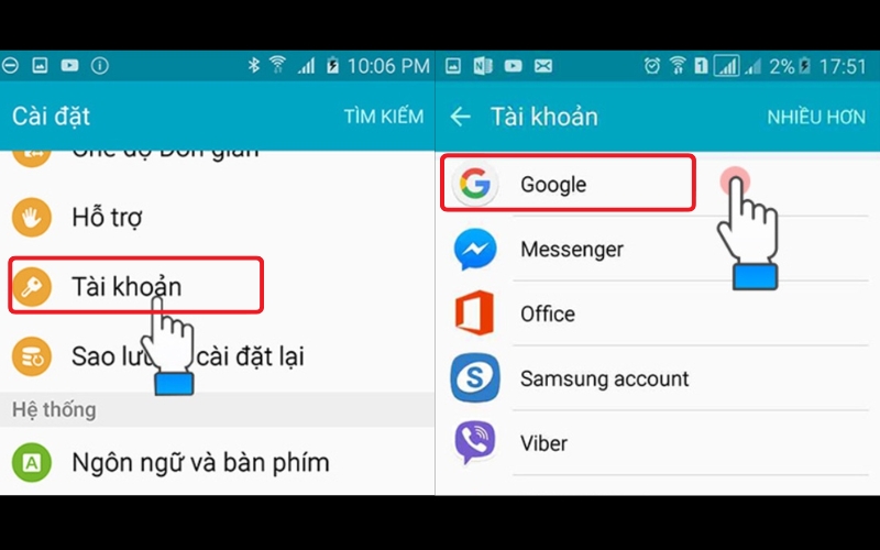 Chọn mục Google để tiếp tục thao tác